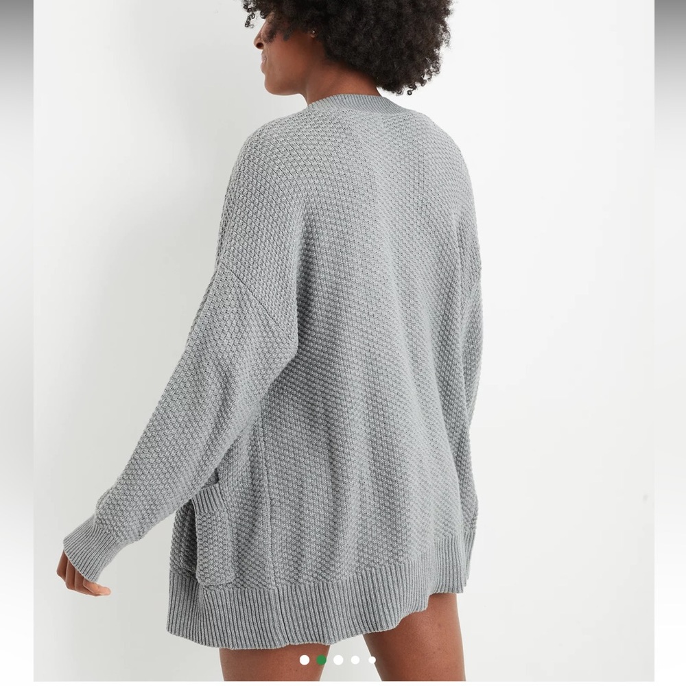 aerie Gray Textured Knit Button-Up Cardigan - Picture 2 of 8